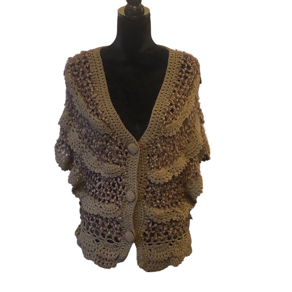 Olive Green Crochet Ruffle Wrap S/M - Picture 2 of 8
